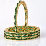 Bracelets en jonc de mariée verts en or jaune 22 carats en diamant fait main 