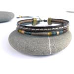 Bracelets manchette gris en cuir style ethnique pour homme 