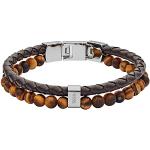 Bracelets de perles Fossil marron en cuir à perles à motif tigres look fashion pour homme en promo 