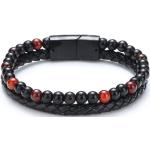 Bracelets de perles noirs en cuir à perles à motif tigres look fashion 