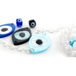 Bracelets de perles bleues claires en argent à perles 