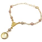 Bracelets de perles roses en or à perles 14 carats 