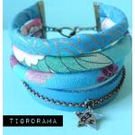 Bracelets manchette bleu marine en cuir look asiatique 