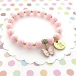 Bracelets de perles roses en émail à perles à motif papillons pour fille 