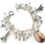 Bracelets de perles argentés en argent à perles Tour Eiffel 