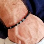 Bracelets gris acier en acier à perles en bois pour homme 
