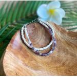 Bracelets de perles gris acier en acier à perles à motif fleurs amethyste fait main 