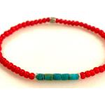Bracelets de perles rouges en argent à perles style ethnique pour femme 