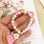 Bracelets de perles pour la Saint-Valentin roses en tissu à perles personnalisés pour fille 