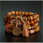 Bracelets marron en bois à perles en bois style bohème pour femme en promo 