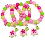 Bracelets de perles vert lime en résine à strass à motif tortues pour fille 