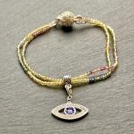 Bracelets de perles argentés en argent à perles avec saphir pour femme 