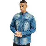 Chemises en jean Brandit bleues en coton à manches longues Taille 4 XL classiques pour homme en promo 