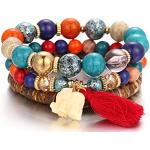 Bracelets turquoise en bois à perles à motif éléphants fantaisie en lot de 3 style bohème pour fille en promo 