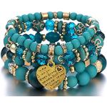 Bracelets turquoise en cristal à perles fantaisie en lot de 4 style bohème pour femme 