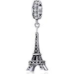 Bracelets de perles argentés en argent à perles Tour Eiffel look fashion pour femme 