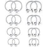 Piercings anneau argentés en acier chirurgical en lot de 8 look fashion en promo 