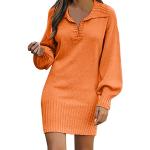 Robes en velours d'automne orange en velours au genou à manches longues Taille S plus size look fashion pour femme 