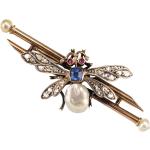 Broche Ancienne Insecte Perle Fine Saphir Diamants Or Rose 18K Bestaire Napoléon Iii