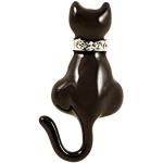 Broches en argent noires en émail à strass à motif chats look fashion pour femme 