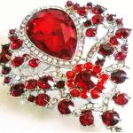 Broches rouge rubis en cristal à strass de mariage avec rubis look fashion pour femme 