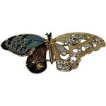 Broches dorées en émail à strass à motif papillons en strass pour femme 