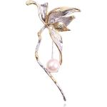 Broches en argent de mariée argentées en émail à perles à motif fleurs classiques pour femme 