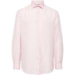 Chemises Brunello Cucinelli rose bonbon à rayures en coton mélangé rayées à manches longues pour homme 