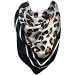 Bullahshah Écharpe carrée en satin de coton, effet foulard, imprimé léopard avec bordure en tigre (Blanc noir)