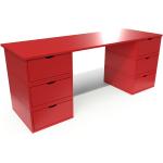 Bureau long en bois 6 tiroirs Cube Rouge