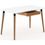 Bureau scandinave - Blanc, design moderne, table de travail nordique, avec pieds inclinés et épurés - 120 x 75 x 70 cm, modulable