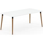 Bureau scandinave - Blanc, design moderne, table de travail nordique, avec pieds inclinés et épurés - 180 x 75 x 90 cm, modulable