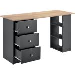 Bureau table secrétaire poste de travail informatique avec 3 tiroirs 120 cm gris foncé et bois 03_0004712
