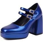 Escarpins plateformes bleus à talons chunky à bouts carrés Pointure 35 look fashion pour femme 