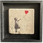 Cadeau D'art En Pierre De Banksy's Girl With Balloon Encadré, Pierre, Céramique, Travertin - Petit