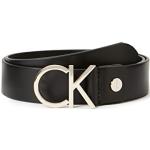 Calvin Klein Ceinture Femme Ck Logo Belt 3.5 cm Ceinture Cuir, Noir (Black Leather/Light Gold Buckle), 80 cm