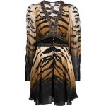Robes Camilla noires à effet tigré à motif tigres à manches longues à manches longues à col en V pour femme en promo 