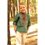 Chemises vert foncé en coton en lin enfant style ethnique 