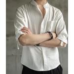 Chemises d'automne blanches en lin à manches courtes Taille 3 XL plus size look asiatique pour homme 