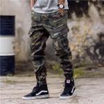 Pantalons cargo noirs camouflage en coton lavable à la main look militaire pour homme 