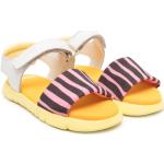 Sandales à brides jaunes à rayures en cuir éco-responsable à bouts ouverts à scratchs Pointure 25 en promo 