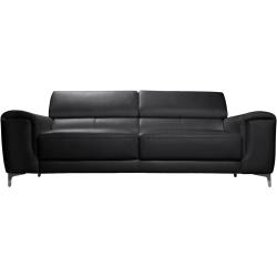Canapé design avec têtières ajustables 3 places en cuir noir et acier chromé NEVADA