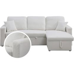 Canapé d'angle convertible/reversible avec coffre "Alain" - 3 places - Bouclettes - Blanc