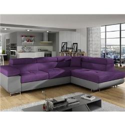 Canapé d'angle convertible tissu violet avec coffre WILLIS 7