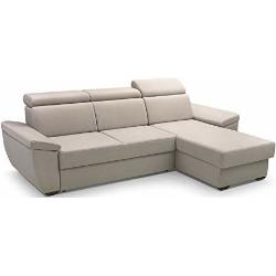 E-meubles - Canapé d'angle en lit convertible et réversible avec coffre de rangement 4/5 places - en tissu, Appuis-tête réglables - salon & séjour - 258x170x99cm - alano (Beige)