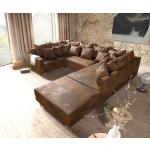 Canapé-panoramique Clovis marron look antique Tabouret modulable avec accoudoirs