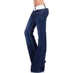 Pantalons taille haute bleues foncé en denim à strass à motif papillons stretch Taille S plus size look casual 