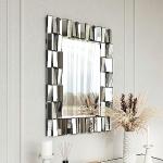 Miroirs muraux gris en verre biseautés diamètre 90 cm modernes 