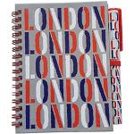 Carnet de notes et stylo Londres - Mots en couleurs rouge, blanc et bleu - Format A6
