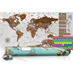 Carte du monde à gratter gris avec tube de transport motif humour 100x50 cm CAG110022
